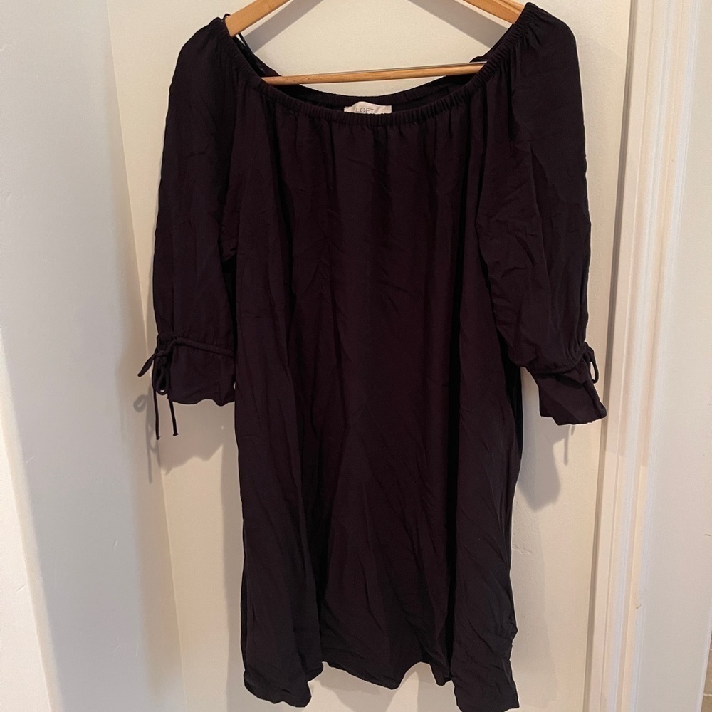 Off the shoulder mini, black dress. Loft, medium.
